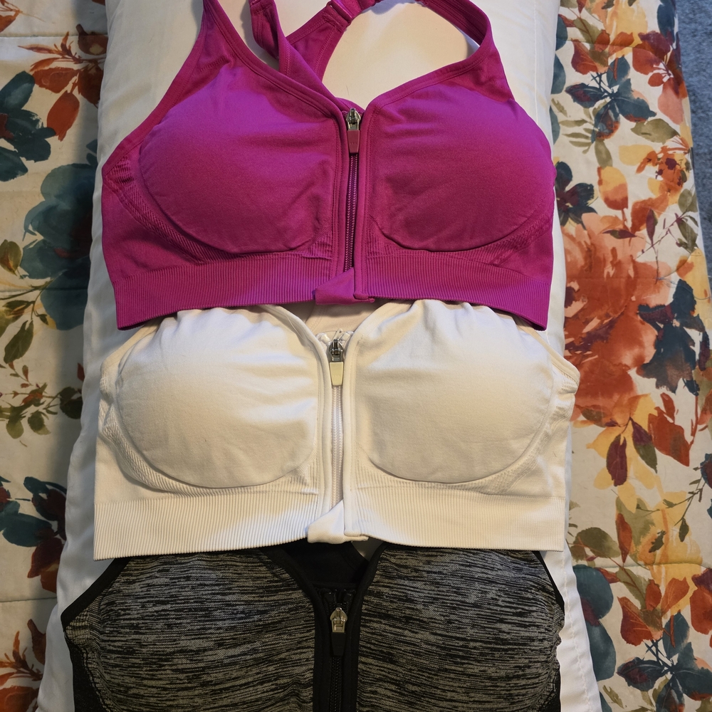 DSG Zip-Front Sports Bra Set - Pink, White, Black